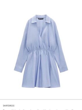 Zara Light Blue Long-Sleeve Shirtdress with Elastic Waist